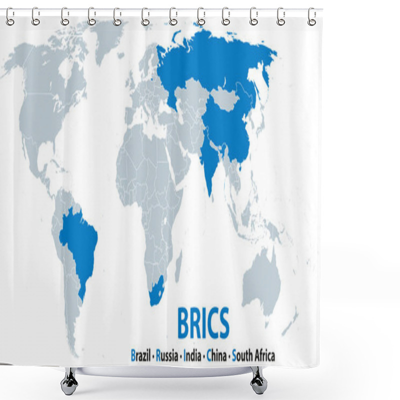 Personality  BRICS, Member States, Political Map. Acronym Coined To Associate The Five Major Emerging Economies In The World, The Countries Brazil, Russia, India, China (PRC), And South Africa. Illustration. Shower Curtains