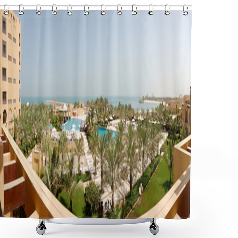 Personality  The Panorama Of Beach At Luxury Hotel, Ras Al Khaimah, UAE Shower Curtains