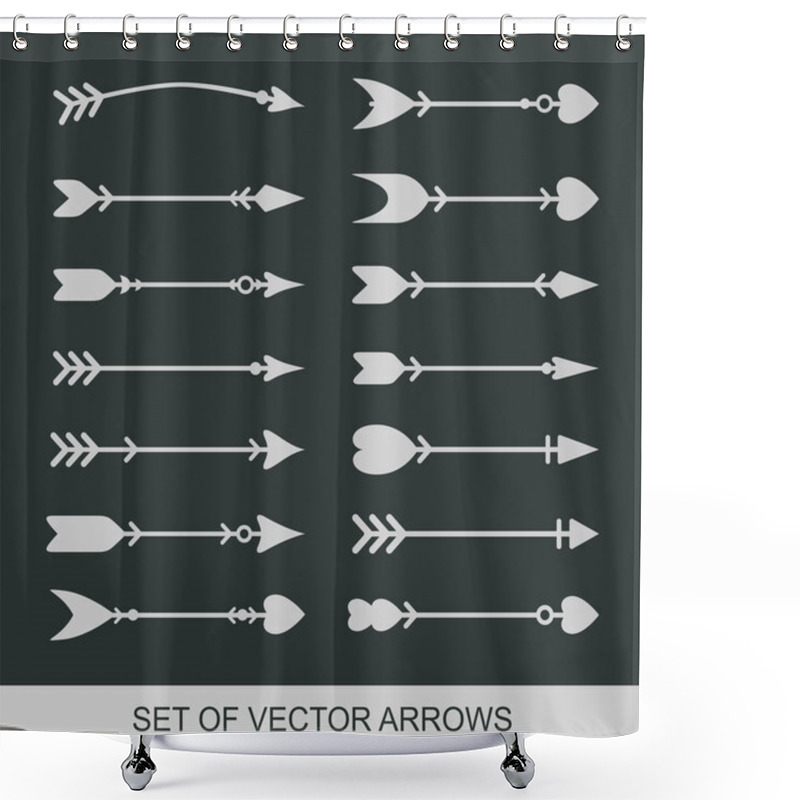 Personality  Set Of Black Hand Drawn Arrows For Bow. Hipster Ethnic Vector Elements. Arrow Cupid With A Heart. Illustrations For Web Design Shower Curtains