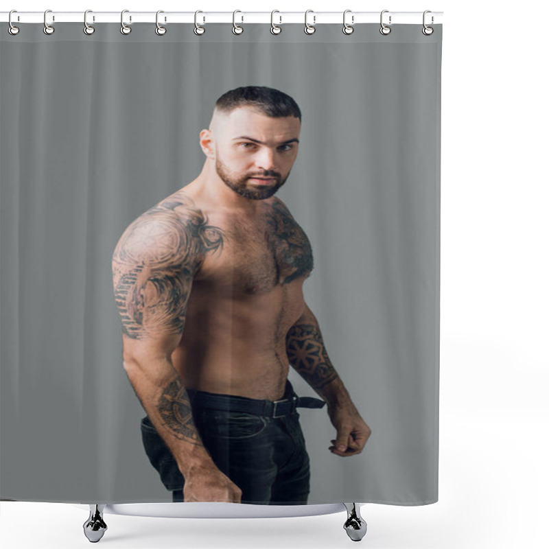 Personality  Bearded Young Good Looking Man With Ideal Body Shower Curtains