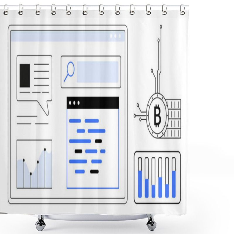 Personality  A Browser Window With Charts, Search Bar, And Text Boxes. Ideal For Cryptocurrency, Blockchain Technology, Market Analytics, Financial Data Visualization, Tech Innovation. Minimalist Flat Design Shower Curtains