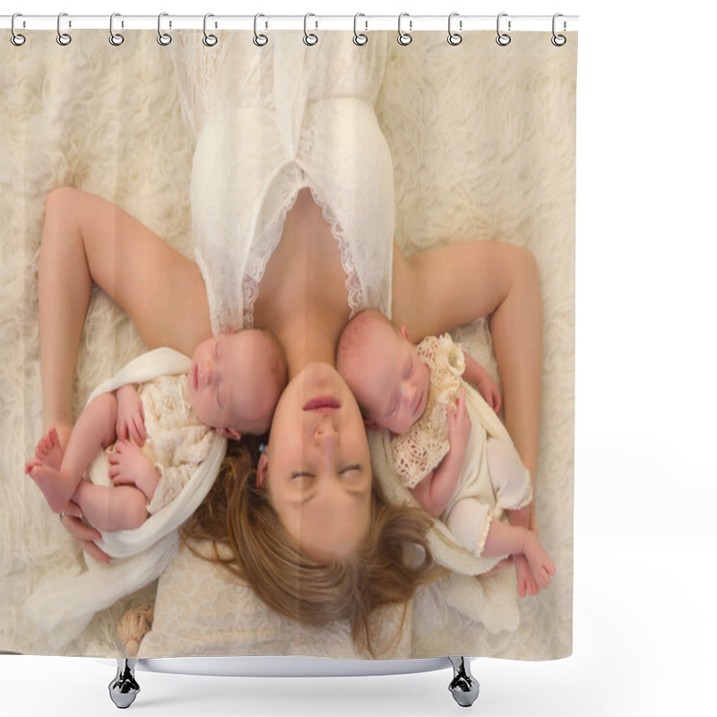 Personality  Tender Mother And Identical Twins Shower Curtains