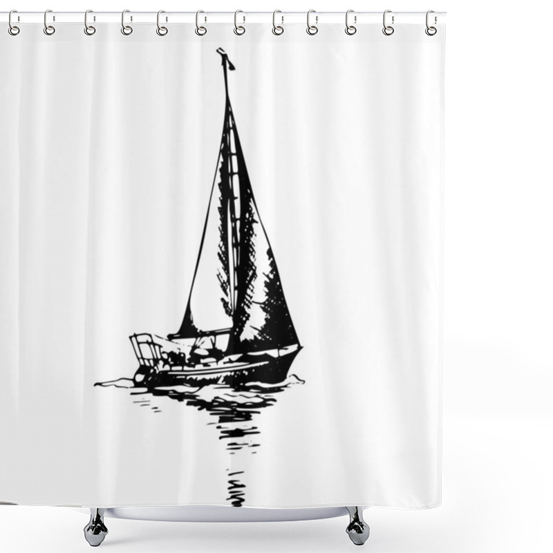 Personality  Sailing Yachts Schooner Ships In Graphic Style Made With Black Ink - Hand Drawing Vector Illustration Shower Curtains