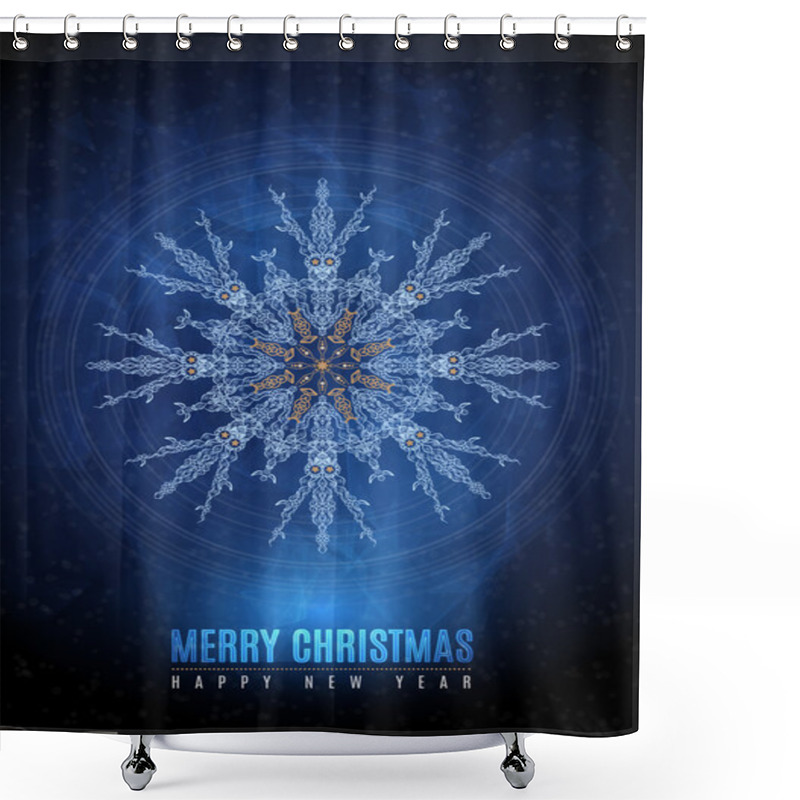 Personality  Merry Christmas Happy New Year Fancy Gold Winter Snowflake Shape In Hipster Origami Style. Ideal For Xmas Card Or Elegant Holiday Party Invitation. EPS10 Vector. Shower Curtains