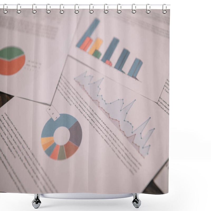 Personality  Close Up Of Business Documents With Graphs And Charts For Strategy Shower Curtains