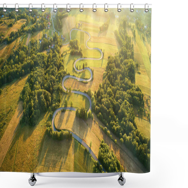 Personality  Drone Aerial View - Windy Road In Summer Shower Curtains