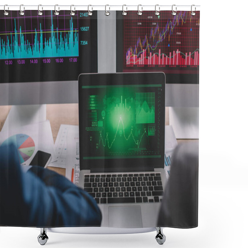 Personality  Cropped View Of Data Analysts Working With Charts On Computer Monitors At Table Shower Curtains