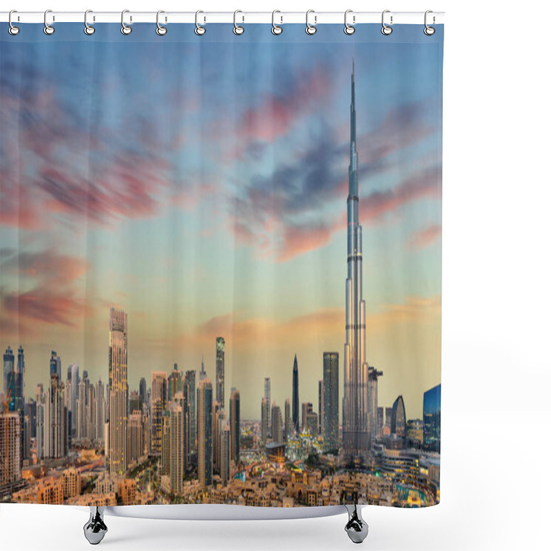 Personality  Amazing Panoramic View On Dubai Futuristic Skyline, Dubai, United Arab Emirates Shower Curtains