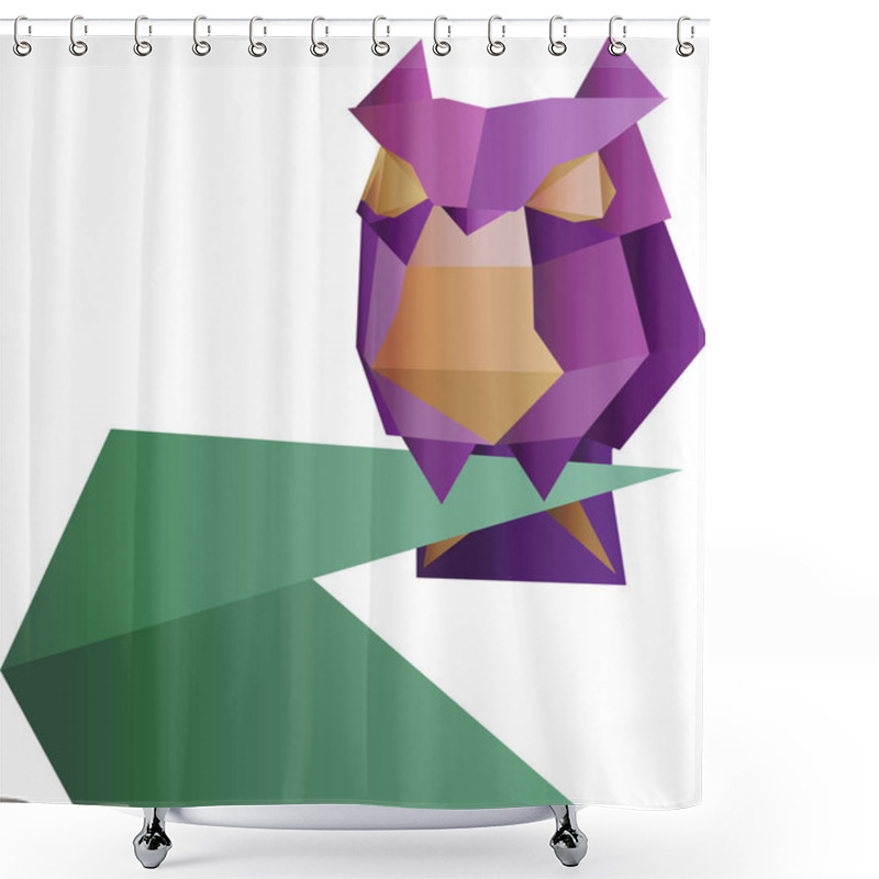 Personality  Low Poly Owl On A Branch, Sketch Vector Graphic Colour Illustration On White Background Shower Curtains