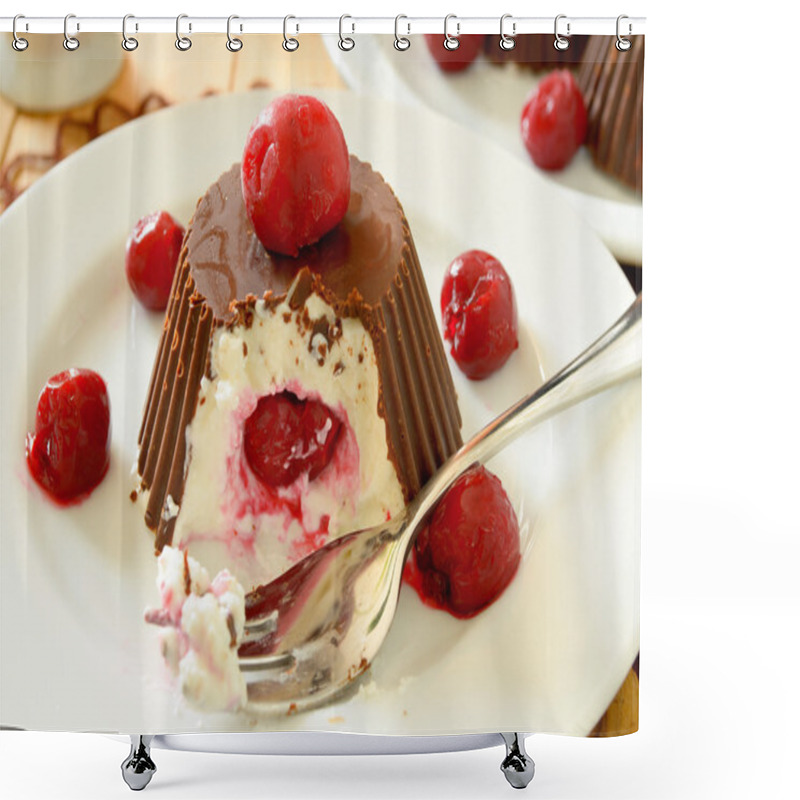 Personality  Homemade Custard Ice Cream, Covered With Chocolate And Cherries Shower Curtains