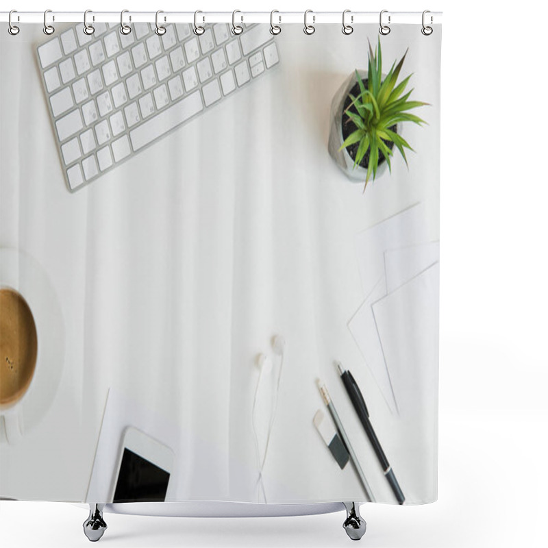 Personality  Keyboard With Office Supplies Shower Curtains