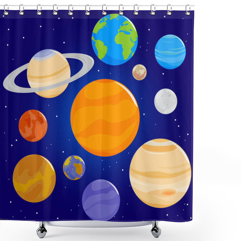 Personality  Planets Of Solar System In Space. Vector Illustration Shower Curtains