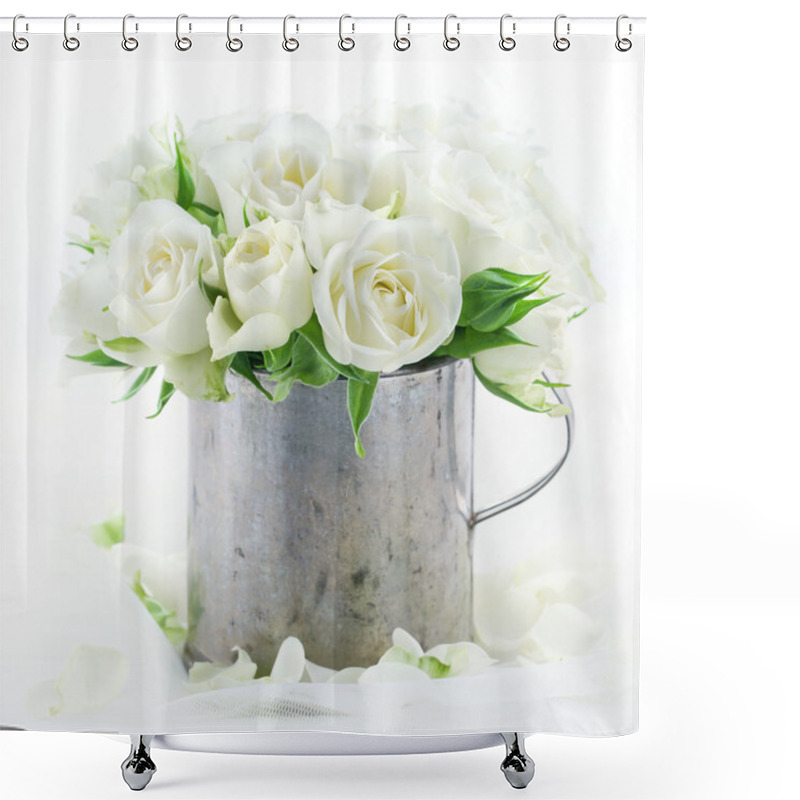 Personality  Bouquet Of White Wedding Roses Shower Curtains