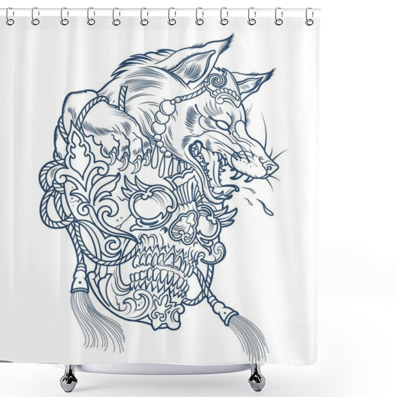 Personality  Werewolf Wolf Tattoo With Human Skull In Its Paws Shower Curtains