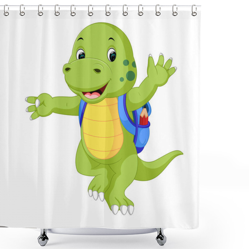 Personality  Cute Dinosaur With Backpack Shower Curtains