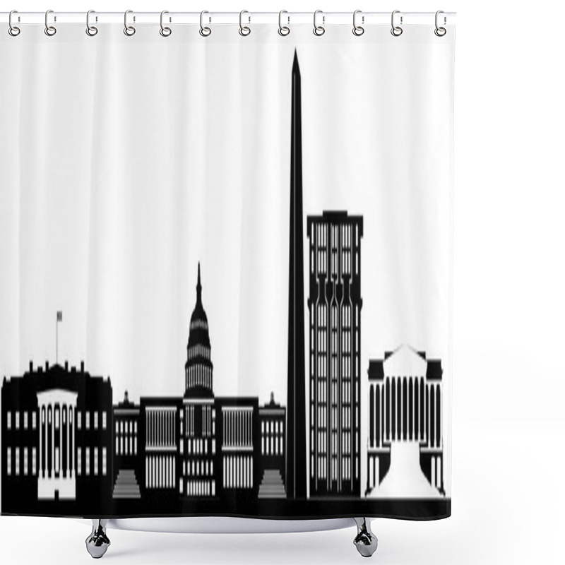 Personality  A Striking Black And White Silhouette Of Iconic Washington DC Landmarks, Showcasing The Capitol, Washington Monument, White House, Supreme Court, And Jefferson Memorial. Shower Curtains