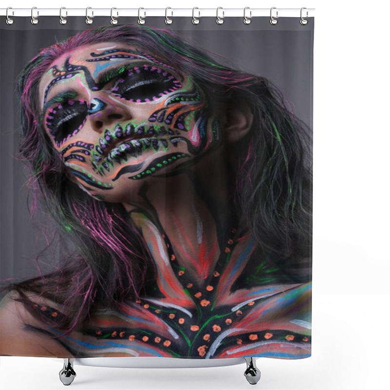 Personality  Woman In Terrifying Make Up. Shower Curtains