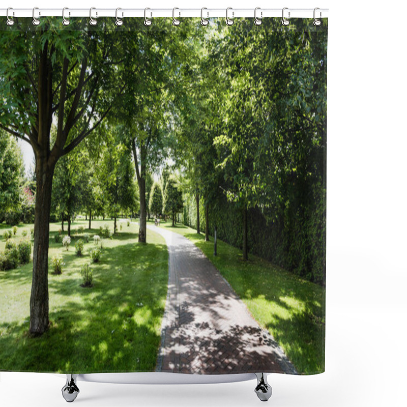 Personality  Shadows On Green Grass With Bushes And Trees Near Path In Park  Shower Curtains