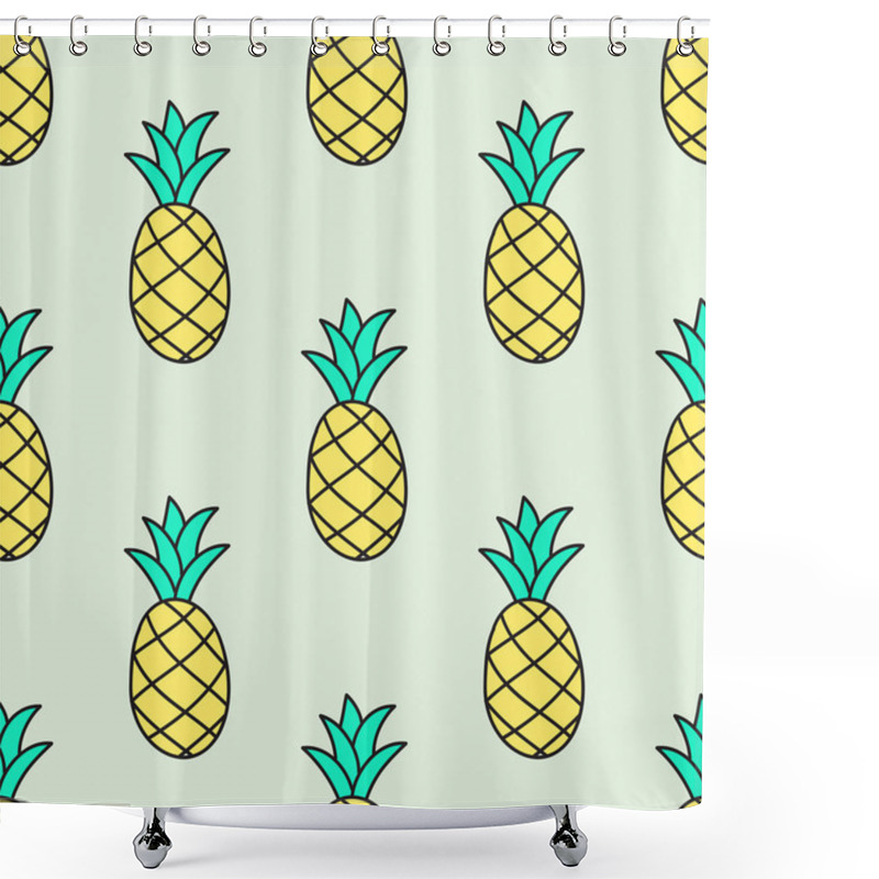 Personality  Seamless Hand-drawn Pattern With Pineapple. Vector Illustration. Shower Curtains