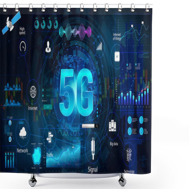 Personality  5G Internet Technology Concept Banner Shower Curtains