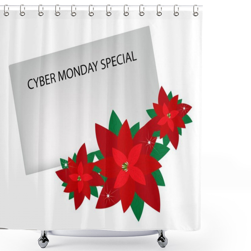 Personality  Lovely Red Poinsettia Flowers With Cyber Monday Letter Shower Curtains