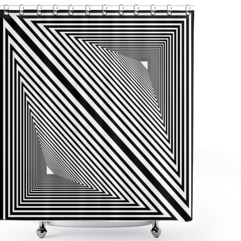 Personality  Double Triangular Geometric Striped Tunnel, Black And White Drawing, Psychedelic, Optical Illusion Shower Curtains