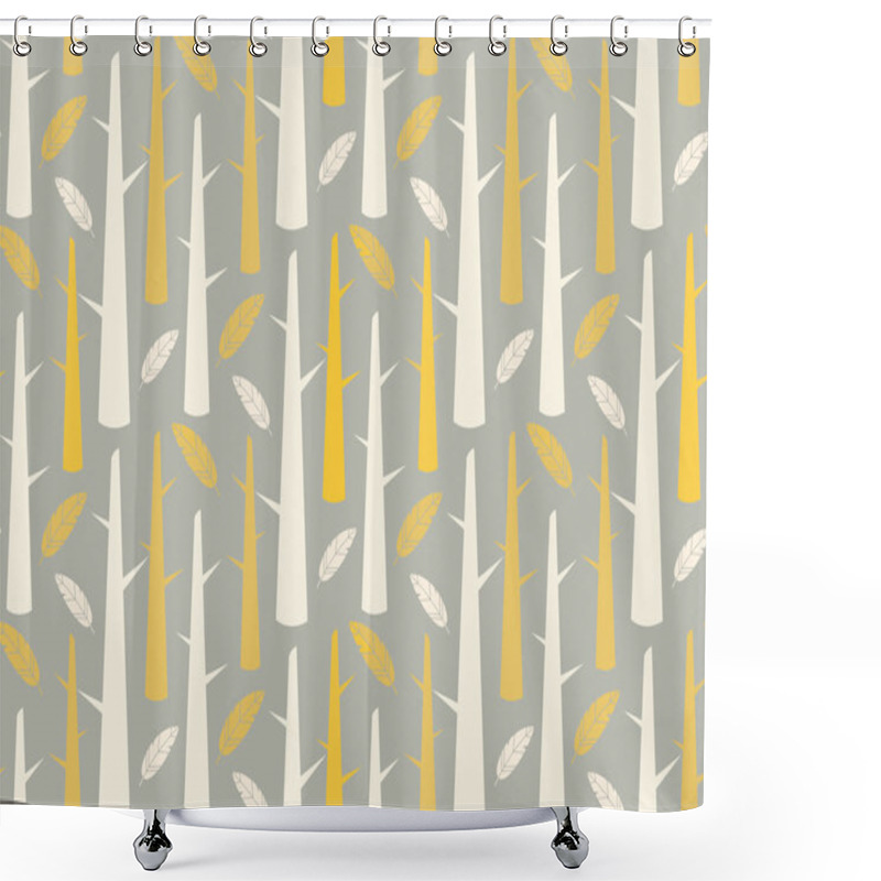 Personality  Tree Forest With Feathers, Seamless Pattern Shower Curtains