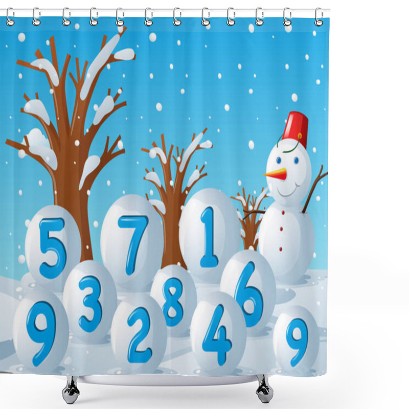 Personality  Scene With Numbers On Snow Balls Shower Curtains