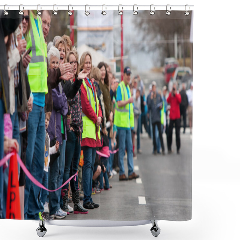 Personality  Spectators Cheer Oncoming Participants In Small Town Race Shower Curtains