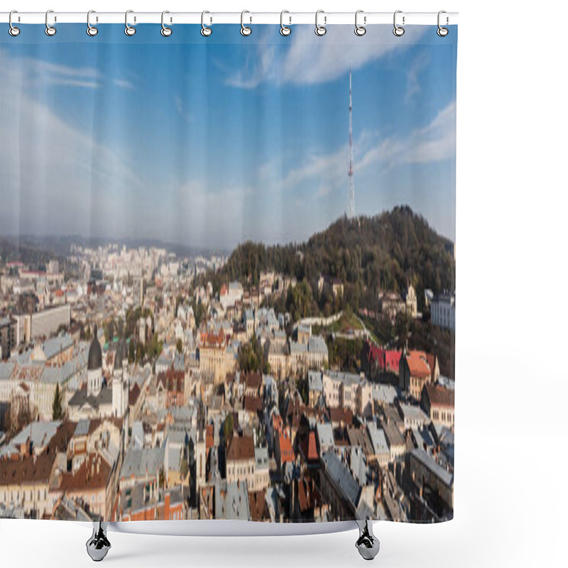 Personality  Website Header Of Lviv Cityscape With Tv Tower On Castle Hill And Skyline Shower Curtains