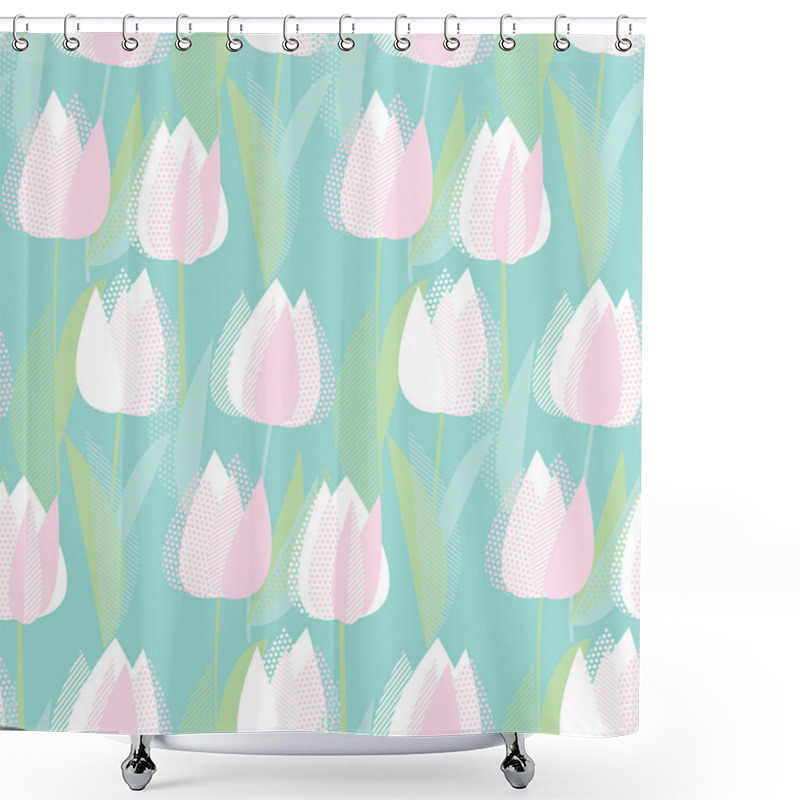 Personality  Modern Abstract White Tulip Flowers Seamless Pattern. Shower Curtains