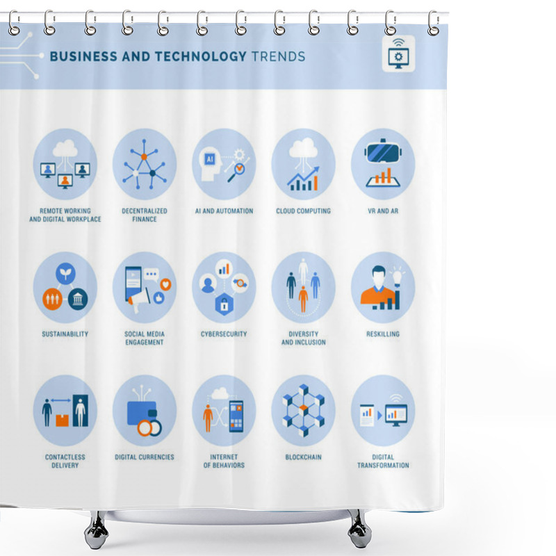 Personality  Business And Technology Trends Icons Set Shower Curtains