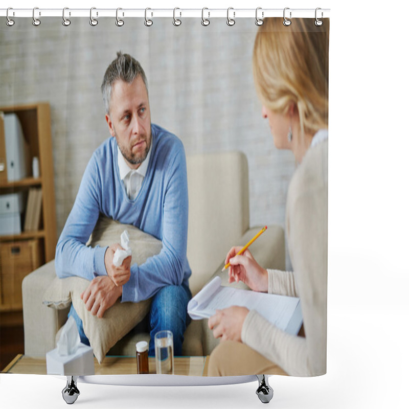 Personality  Despaired Man Looking At His Psychologist Shower Curtains