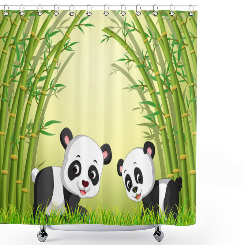 Personality  Two Cute Panda In A Bamboo Forest Shower Curtains