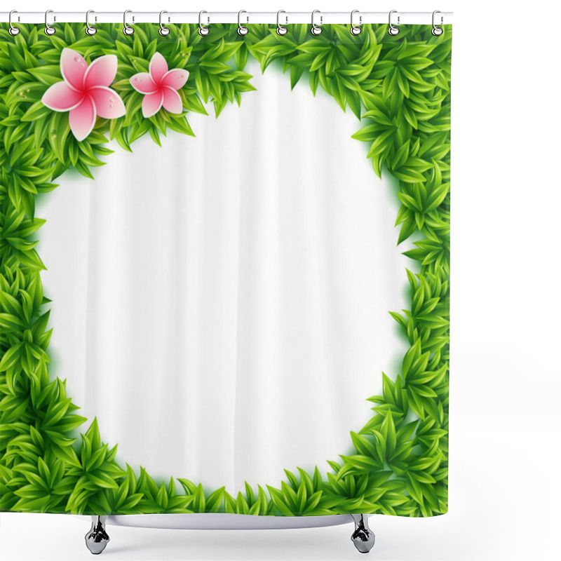 Personality  Fresh Green Leaves And Tropical Flowers Frame Shower Curtains