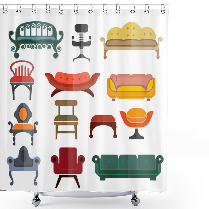 Personality  Furniture Seats Or Chairs Vector Isolated Flat Icons Set Shower Curtains