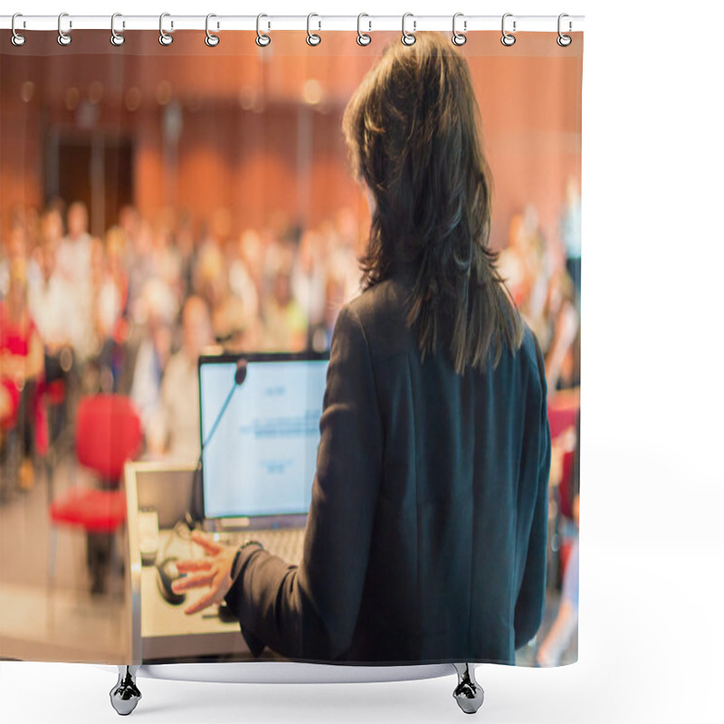 Personality  Business Woman Lecturing At Conference. Shower Curtains