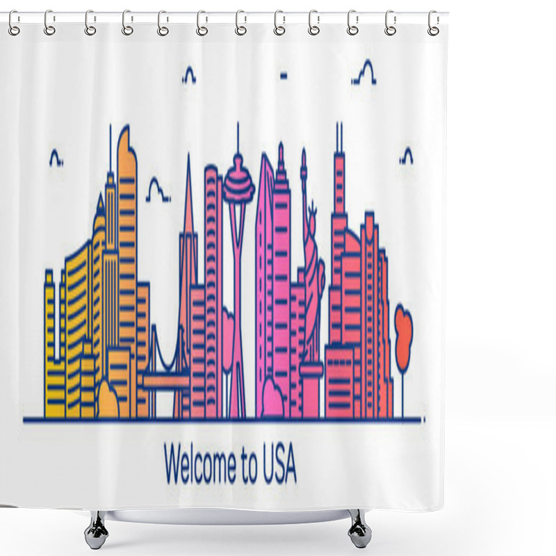 Personality  Welcome To USA Banner Shower Curtains