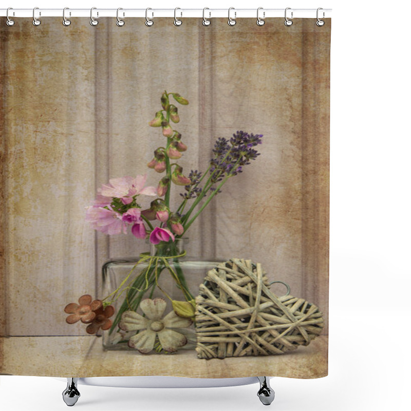 Personality  Beautiful Flower In Vase With Heart Still Life Love Concept Shower Curtains