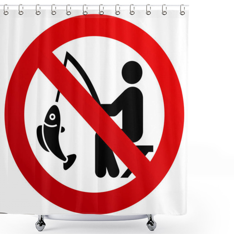 Personality  No Fishing Forbidden Sign, Modern Round Sticker, Vector Illustration Shower Curtains