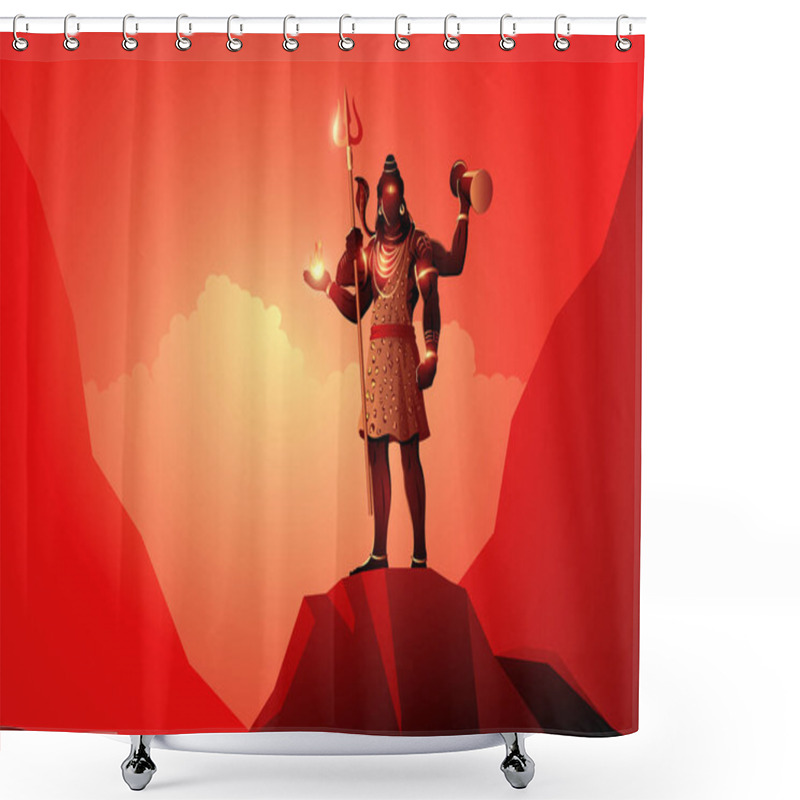 Personality  Hindu God And Goddess, Lord Shiva Standing On Top Of A Rock, Indian Mythology Vector Illustration Series Shower Curtains