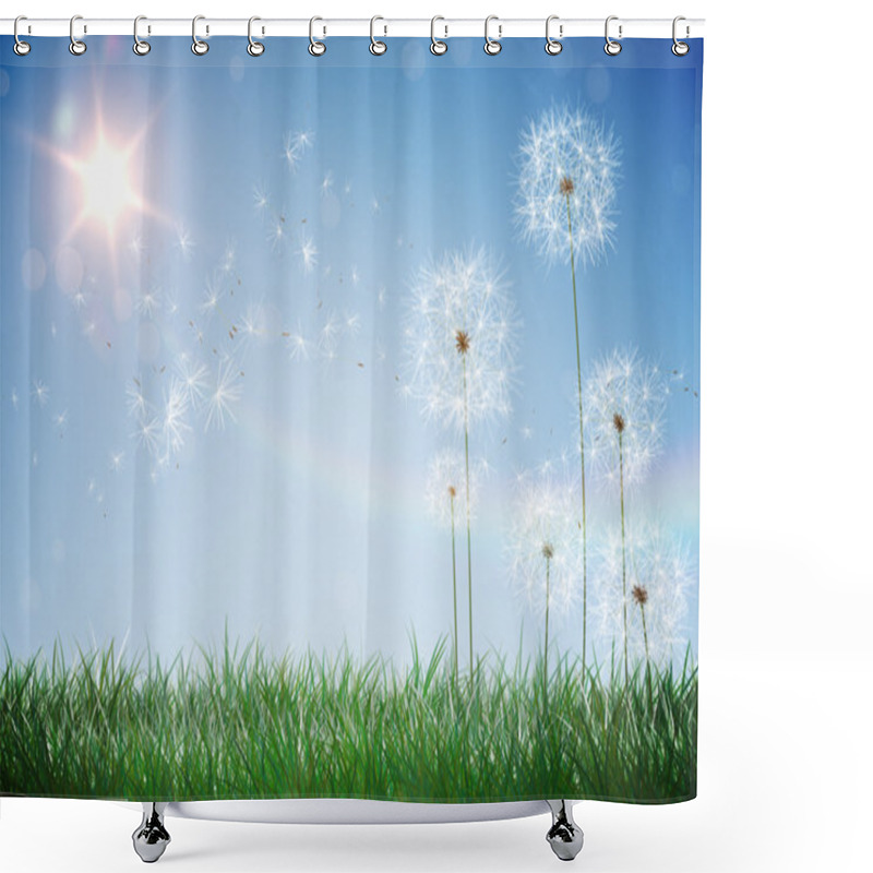 Personality  Dandelions Against Blue Sky Shower Curtains