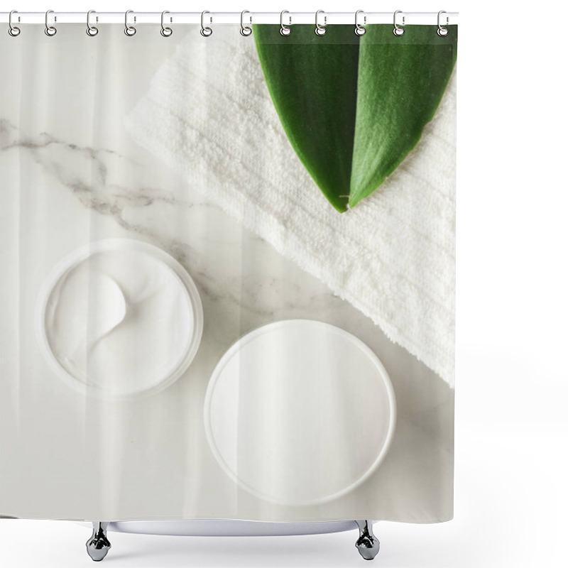 Personality  Anti-age Cream Products On Marble, Flatlay - Skincare And Body Care, Luxury Spa And Clean Cosmetic Concept. Beauty Of An Organic Spa Experience Shower Curtains