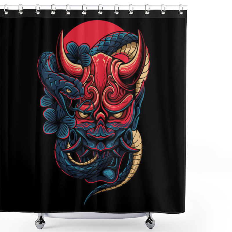 Personality  Colorful The Devils Mask With A Snake Wrapped Around It On A Circle Background For T Shirt Design Shower Curtains