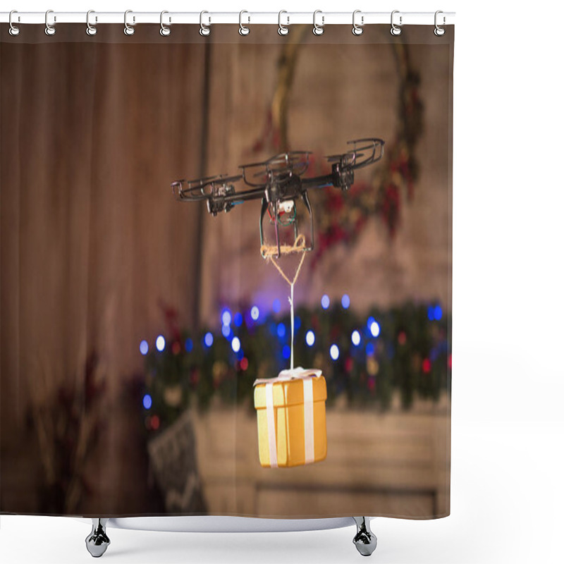 Personality  Hexacopter Drone Flying With Gift Box   Shower Curtains