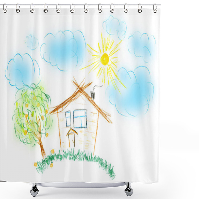 Personality  Child's Drawing Of Their House Shower Curtains