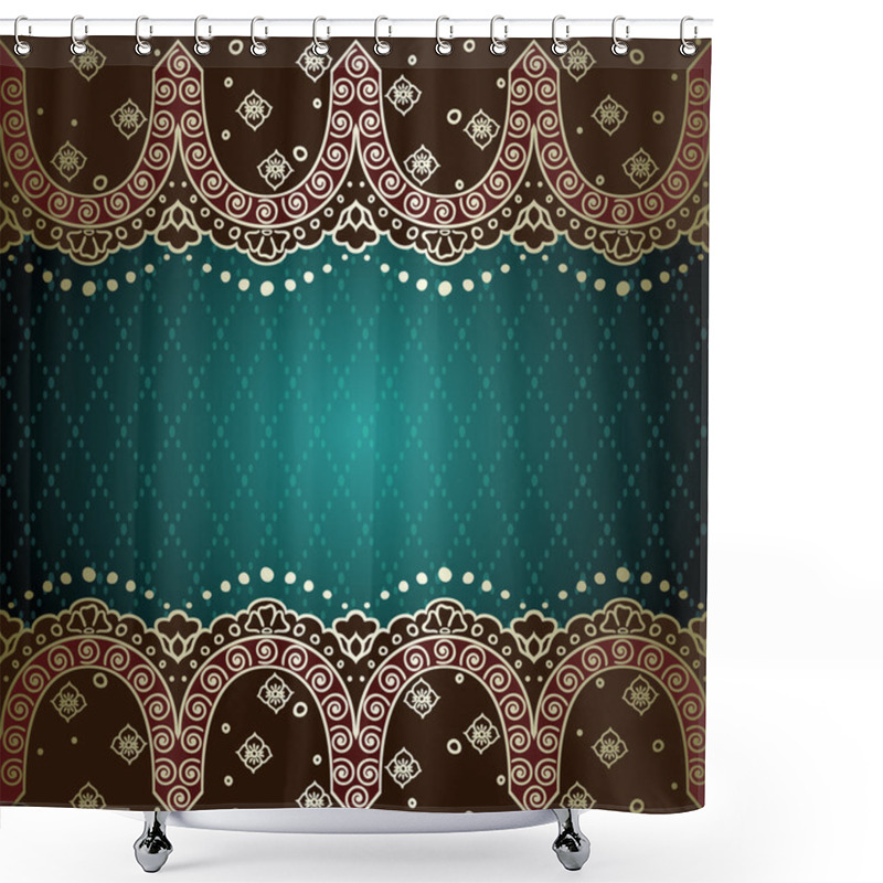 Personality  Elegant Green & Gold Background Inspired By Indian Mehndi Designs Shower Curtains