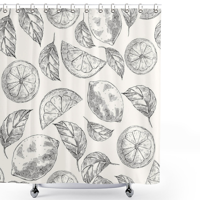 Personality  Lemons Hand Drawn Sketch Vector Seamless Pattern Shower Curtains