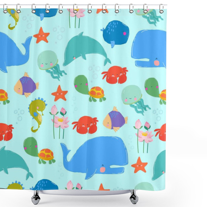 Personality  Vector Seamless Pattern With Inhabitants Of The Sea World Shower Curtains