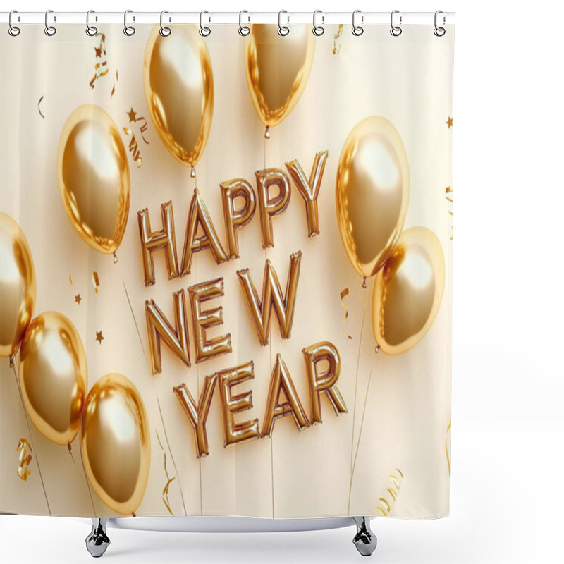 Personality  Golden Balloons And Letters Wishing A Happy New Year. Shower Curtains